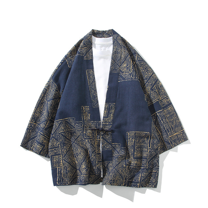 Tang-style Hanfu Three-quarter Sleeve Shirt Men's Spring