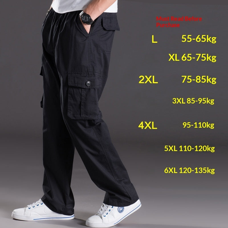 Men's Washed Casual Pants Multi-Pocket Plus-Size Work Trousers