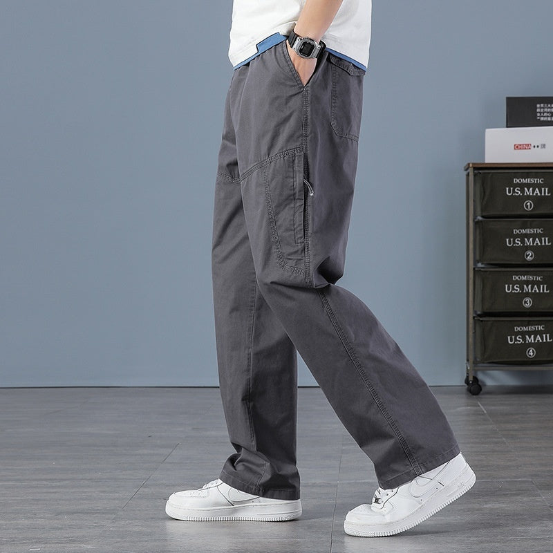 Men's Washed Casual Pants Multi-Pocket Plus-Size Work Trousers