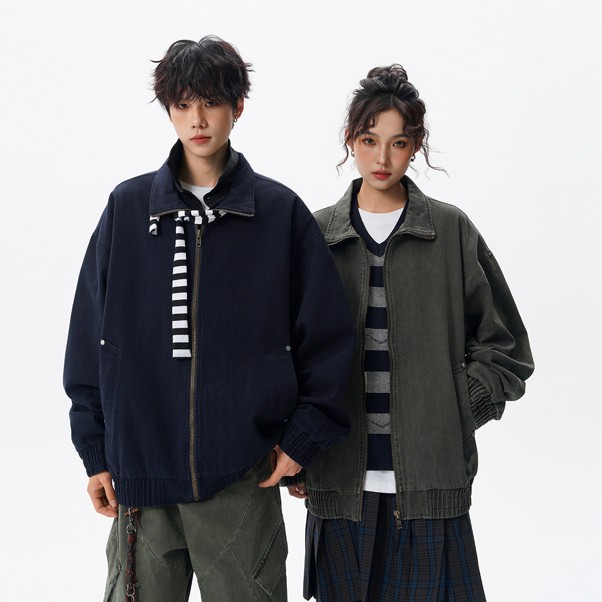 American-style Vintage Workwear Washed And Distressed Jacket