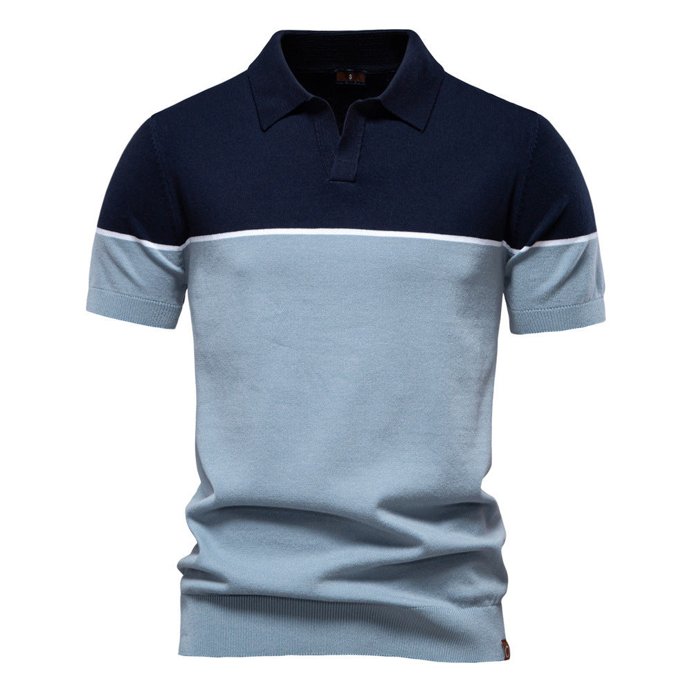 Casual Color-Block Lapel Short-Sleeve Knitted Shirt