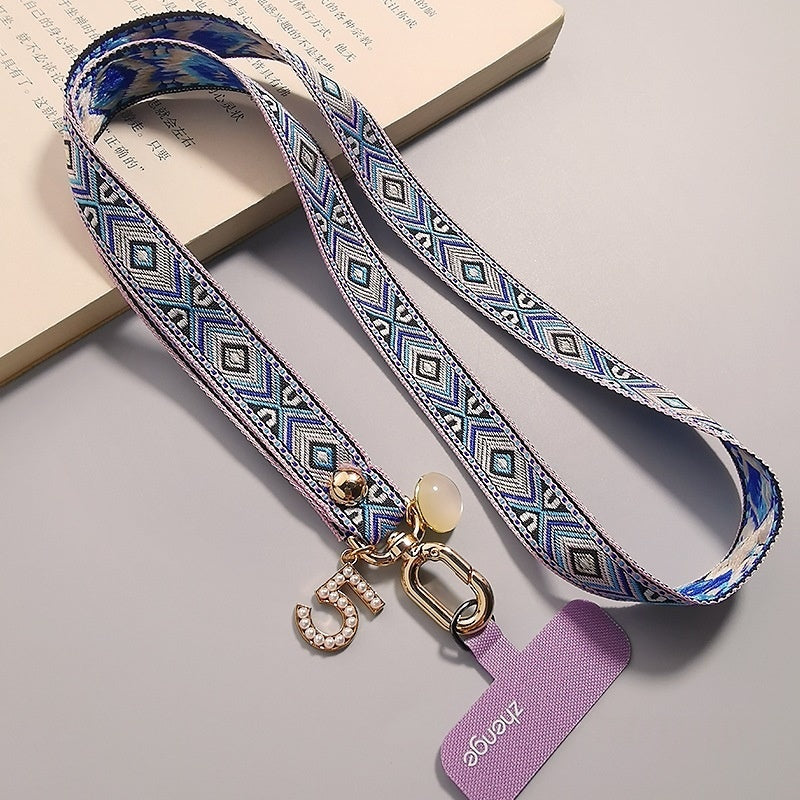 Retro Patterned Embroidered Braided Sturdy Anti-loss Lanyard For Phones