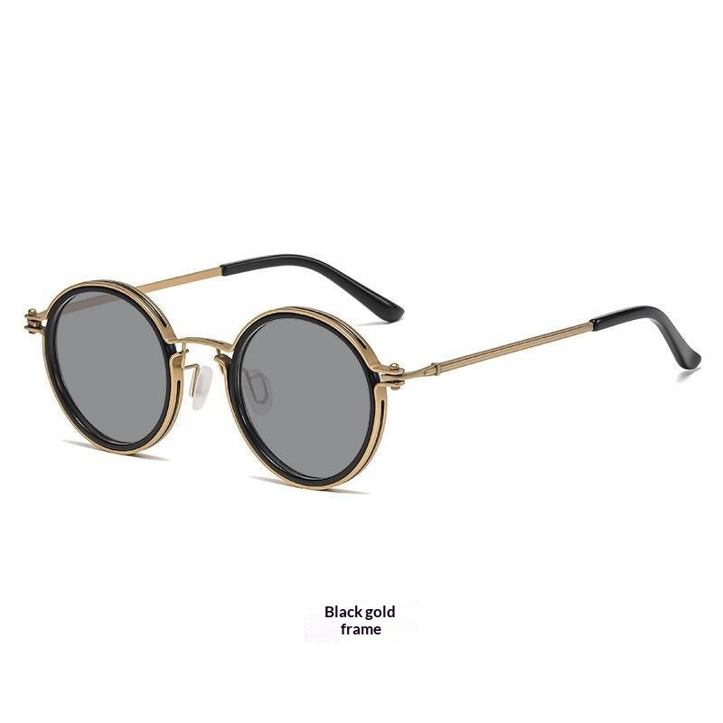Retro Sunglasses Mens Round-Frame Metal Sun Glasses