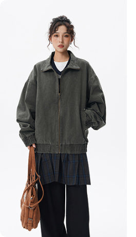 American-style Vintage Workwear Washed And Distressed Jacket