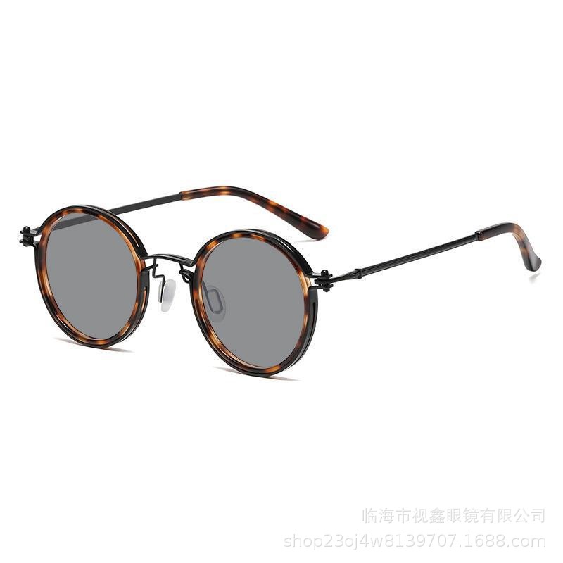 Retro Sunglasses Mens Round-Frame Metal Sun Glasses