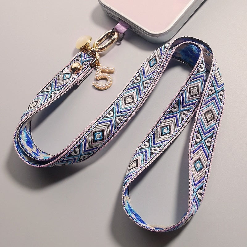 Retro Patterned Embroidered Braided Sturdy Anti-loss Lanyard For Phones